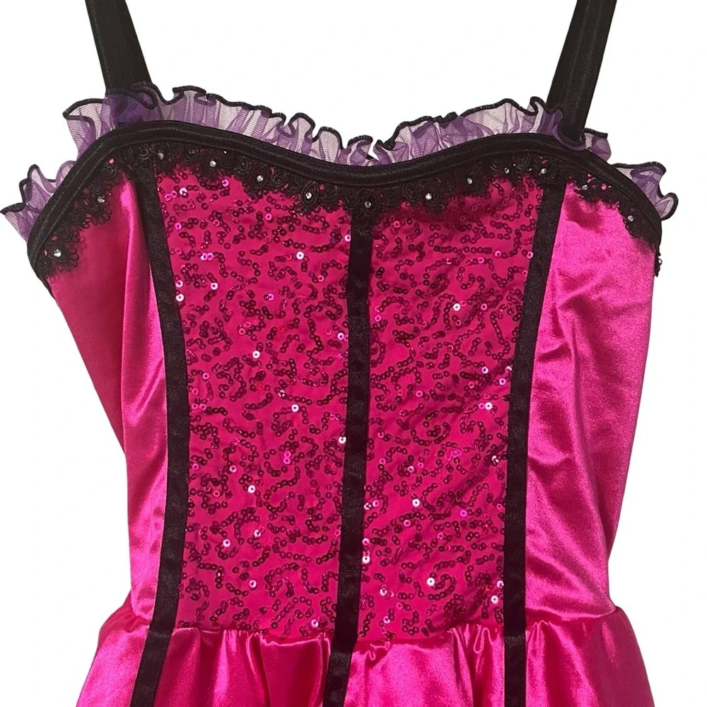 Weissman Girls Pink Sequin Dance Costume Dress Can You Can Can Size MC (10/12) - Picture 2 of 12